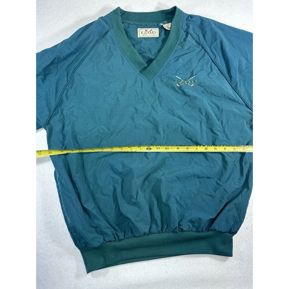 Vintage Izod Windbreaker Mens Small Teal V-Neck Pullover Golf Jacket Retro 90s